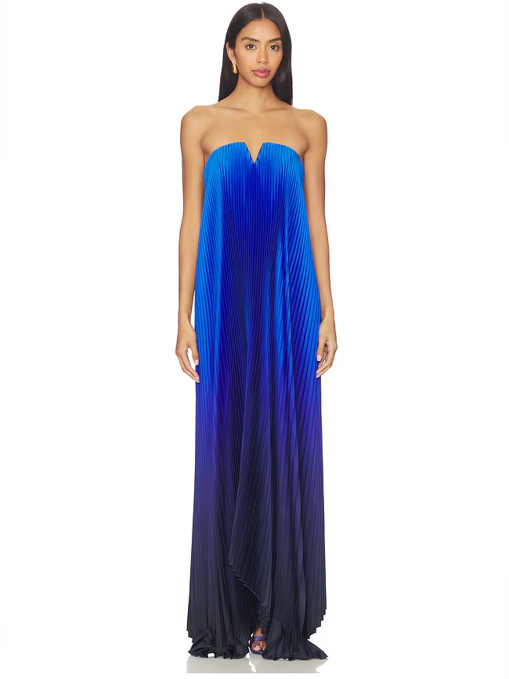 L’Idee Black Tie Gown Azura Ombre Strapless Pleated Maxi Dress Blue Revolve 4
